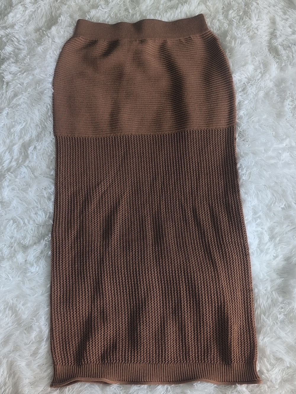 SHEIN Chocolate Brown Ribbed Knit Midi Skirt